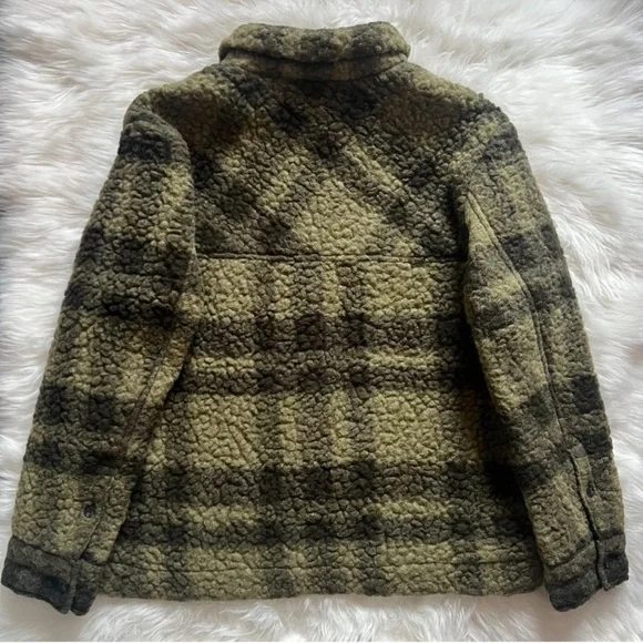 New!  ALL SAINTS Rosey Check Khaki Green Plaid Wool Blend Overshirt Jacket - Picture 9 of 10